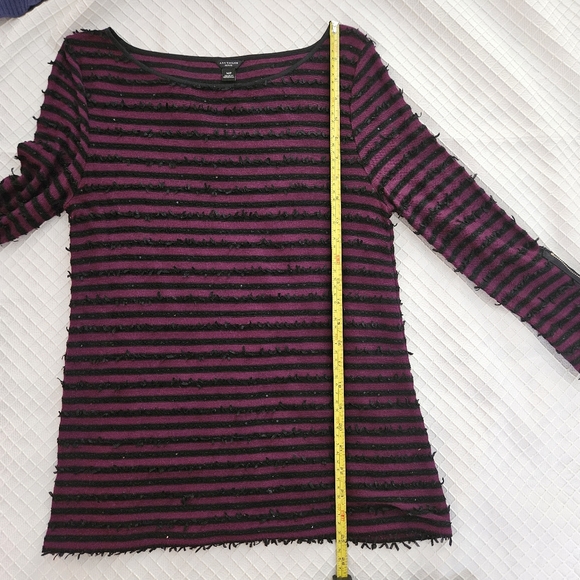 Ann Taylor Petite Raspberry & Black Striped Fringed Tunic Top - Picture 8 of 9